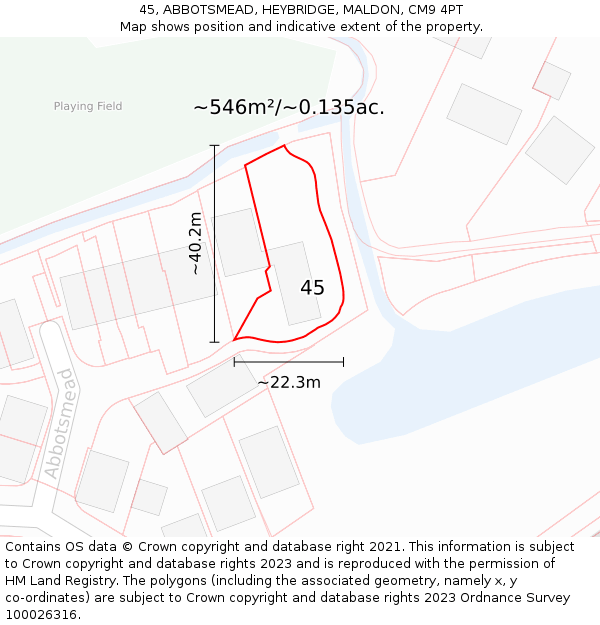 45, ABBOTSMEAD, HEYBRIDGE, MALDON, CM9 4PT: Plot and title map