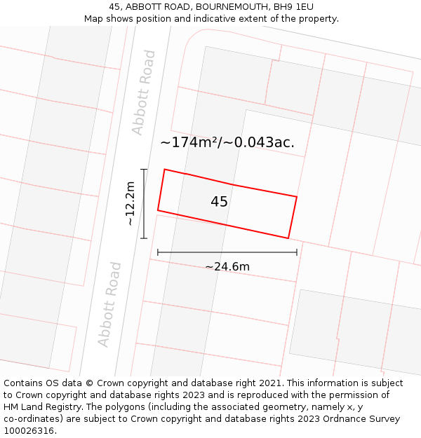 45, ABBOTT ROAD, BOURNEMOUTH, BH9 1EU: Plot and title map