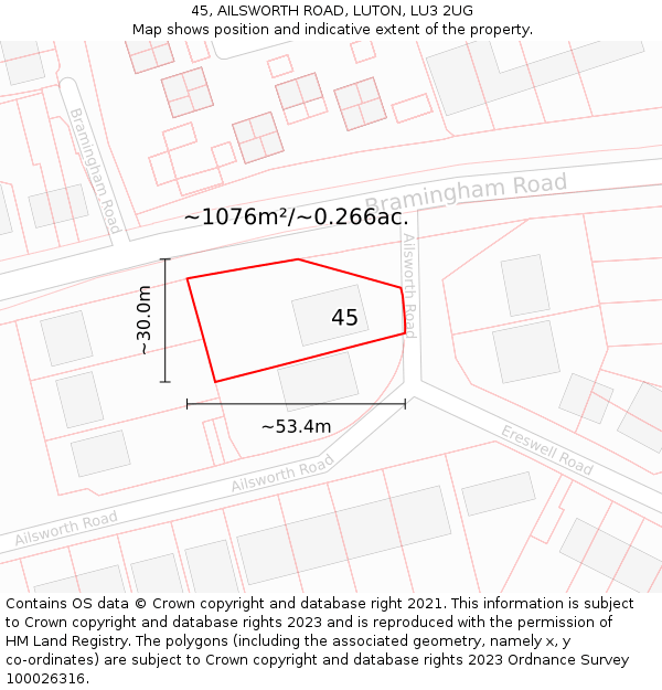 45, AILSWORTH ROAD, LUTON, LU3 2UG: Plot and title map