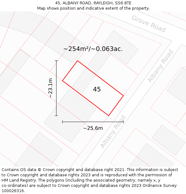 45, ALBANY ROAD, RAYLEIGH, SS6 8TE: Plot and title map