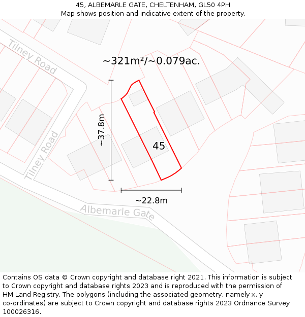 45, ALBEMARLE GATE, CHELTENHAM, GL50 4PH: Plot and title map