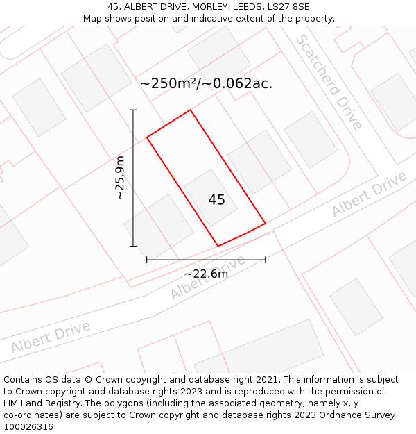 45, ALBERT DRIVE, MORLEY, LEEDS, LS27 8SE: Plot and title map