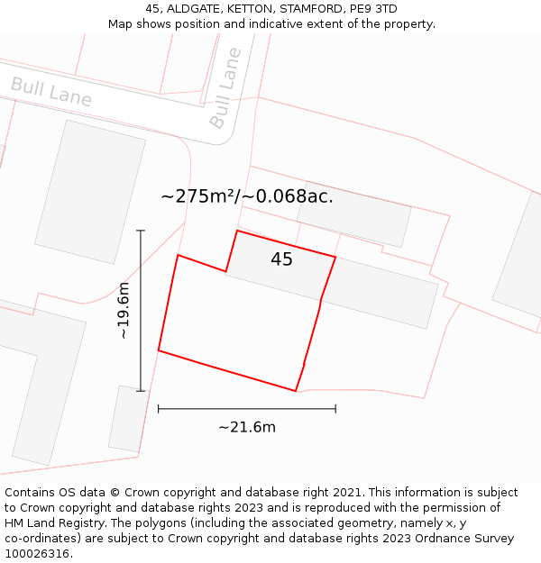 45, ALDGATE, KETTON, STAMFORD, PE9 3TD: Plot and title map