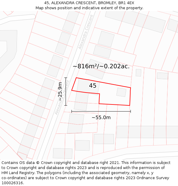 45, ALEXANDRA CRESCENT, BROMLEY, BR1 4EX: Plot and title map