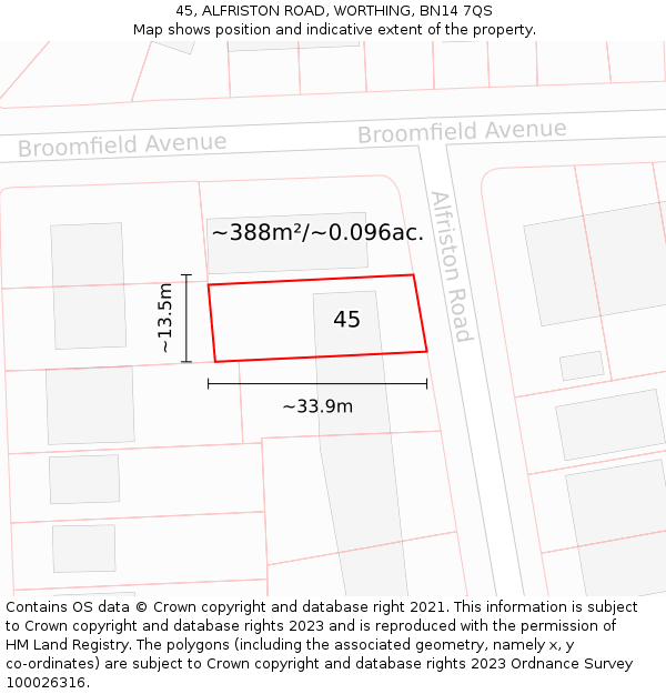 45, ALFRISTON ROAD, WORTHING, BN14 7QS: Plot and title map