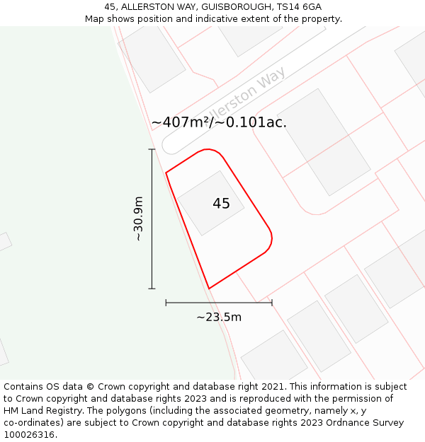 45, ALLERSTON WAY, GUISBOROUGH, TS14 6GA: Plot and title map