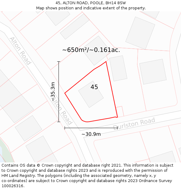 45, ALTON ROAD, POOLE, BH14 8SW: Plot and title map