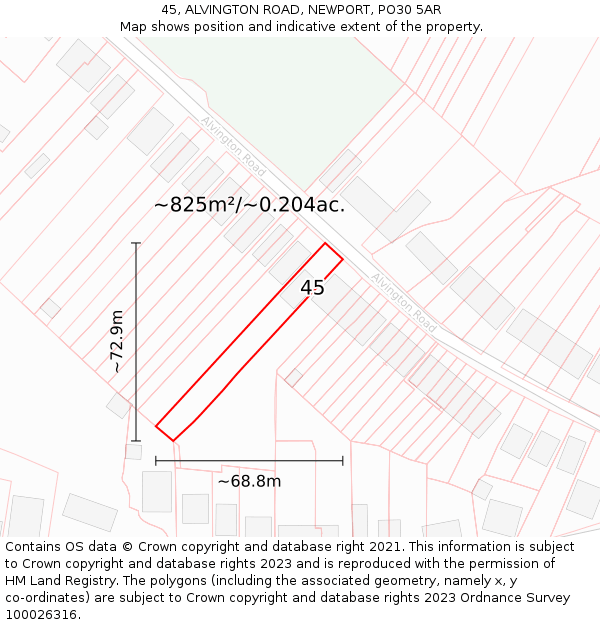 45, ALVINGTON ROAD, NEWPORT, PO30 5AR: Plot and title map