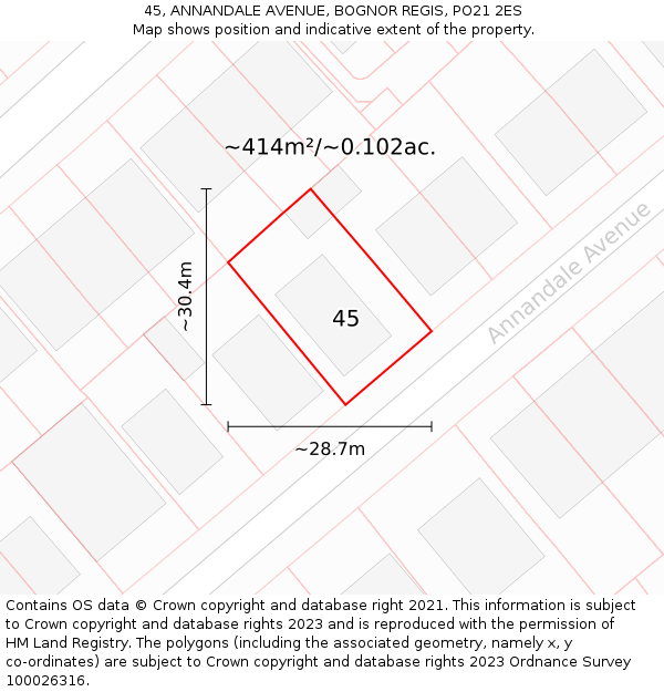 45, ANNANDALE AVENUE, BOGNOR REGIS, PO21 2ES: Plot and title map