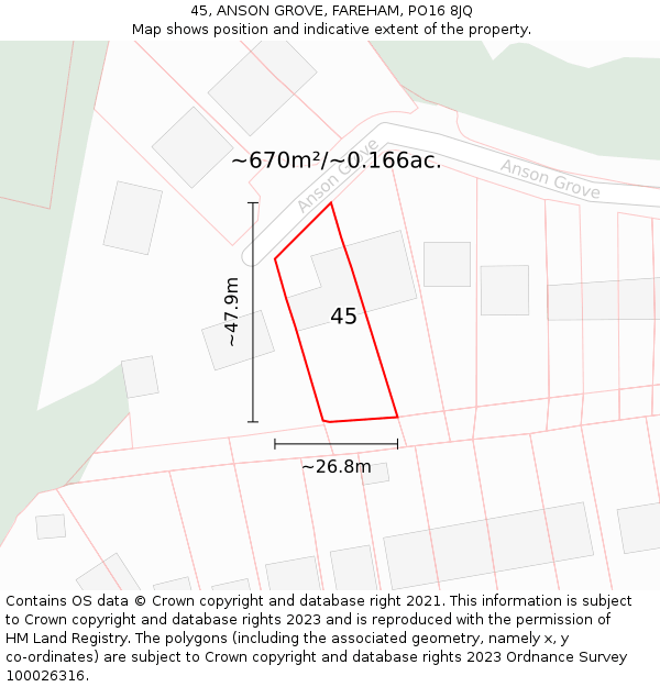 45, ANSON GROVE, FAREHAM, PO16 8JQ: Plot and title map