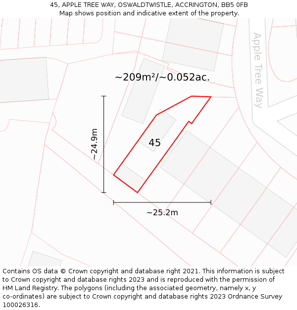 45, APPLE TREE WAY, OSWALDTWISTLE, ACCRINGTON, BB5 0FB: Plot and title map