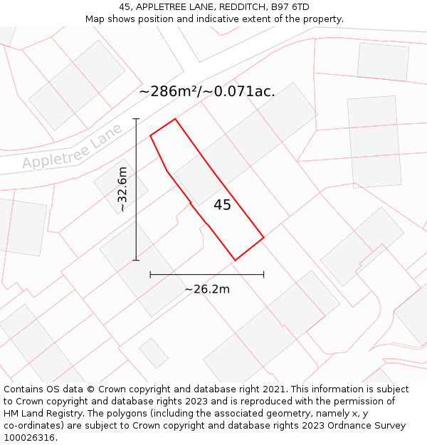45, APPLETREE LANE, REDDITCH, B97 6TD: Plot and title map