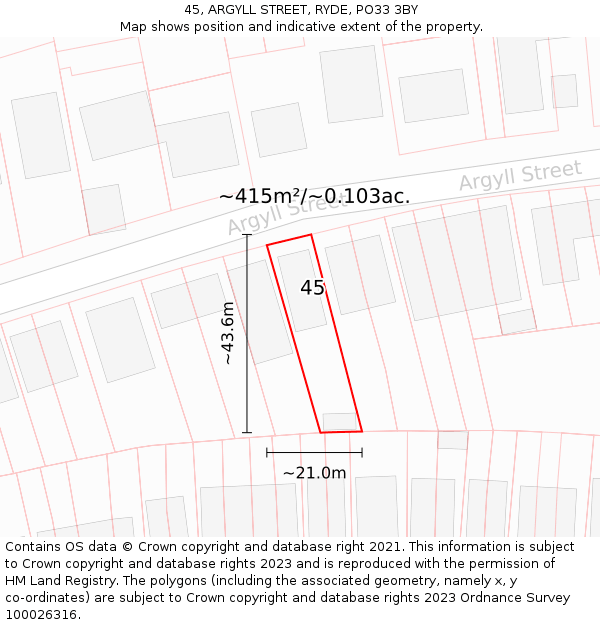 45, ARGYLL STREET, RYDE, PO33 3BY: Plot and title map
