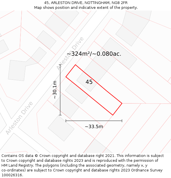 45, ARLESTON DRIVE, NOTTINGHAM, NG8 2FR: Plot and title map