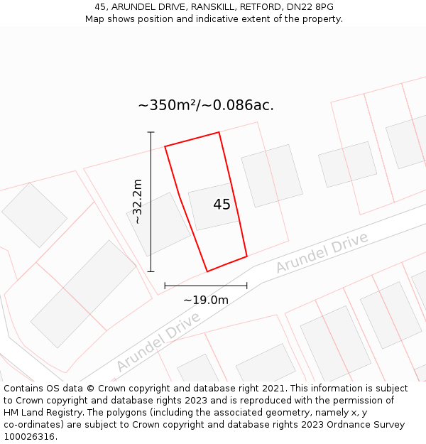 45, ARUNDEL DRIVE, RANSKILL, RETFORD, DN22 8PG: Plot and title map