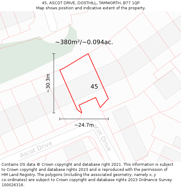 45, ASCOT DRIVE, DOSTHILL, TAMWORTH, B77 1QP: Plot and title map