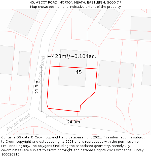 45, ASCOT ROAD, HORTON HEATH, EASTLEIGH, SO50 7JP: Plot and title map