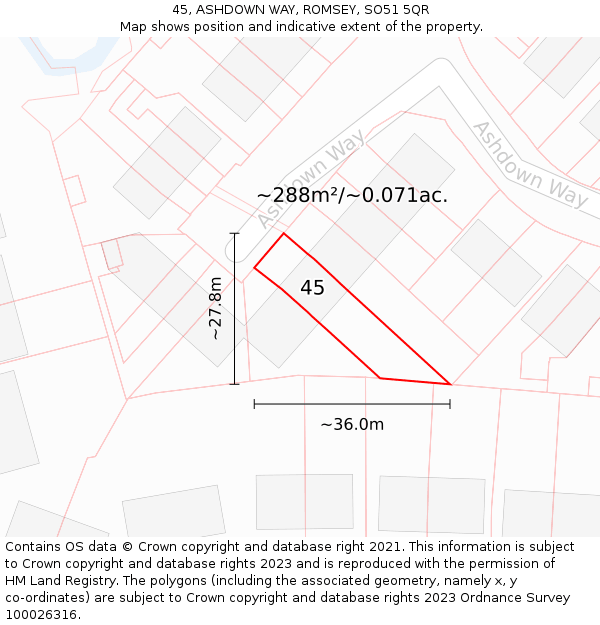 45, ASHDOWN WAY, ROMSEY, SO51 5QR: Plot and title map