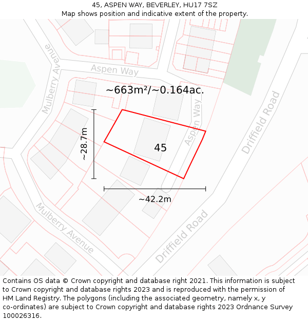 45, ASPEN WAY, BEVERLEY, HU17 7SZ: Plot and title map