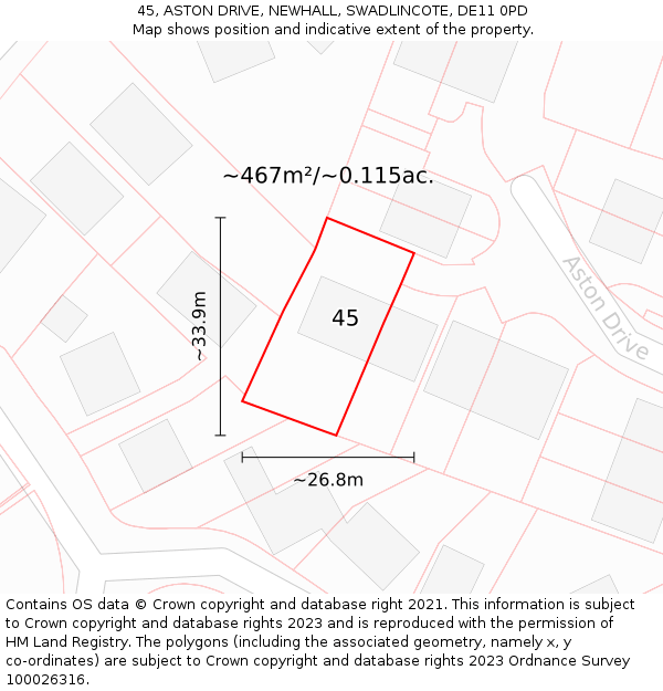 45, ASTON DRIVE, NEWHALL, SWADLINCOTE, DE11 0PD: Plot and title map