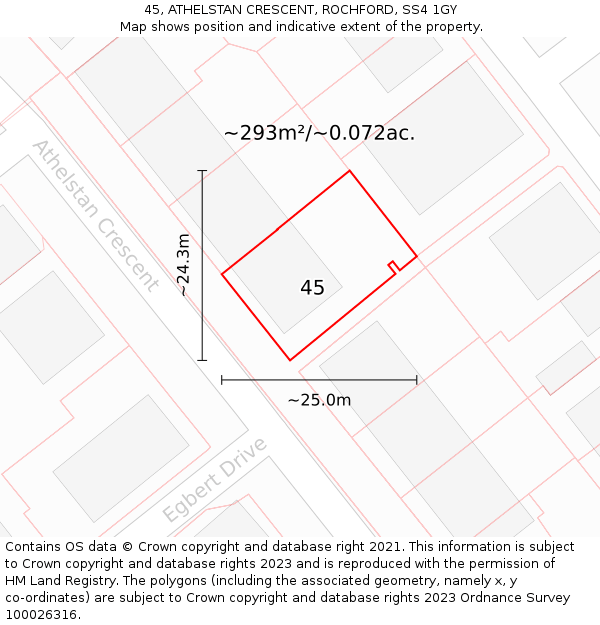 45, ATHELSTAN CRESCENT, ROCHFORD, SS4 1GY: Plot and title map