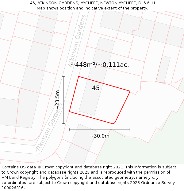 45, ATKINSON GARDENS, AYCLIFFE, NEWTON AYCLIFFE, DL5 6LH: Plot and title map