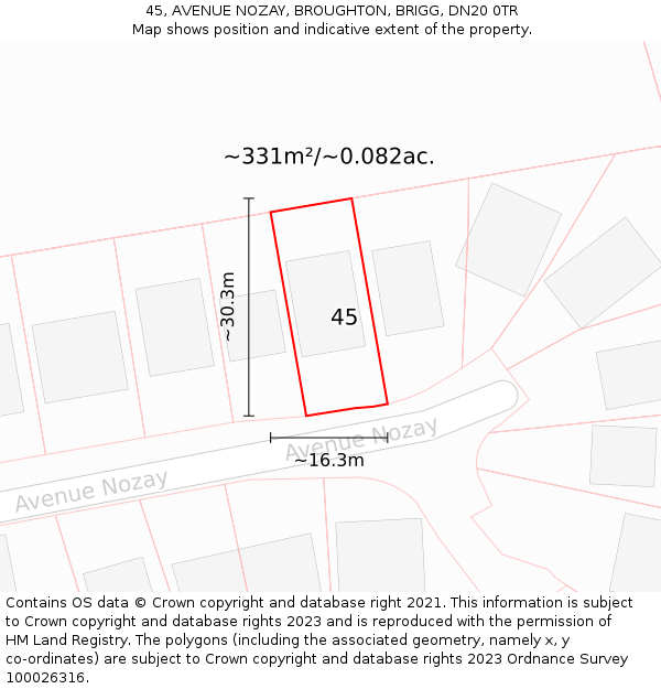 45, AVENUE NOZAY, BROUGHTON, BRIGG, DN20 0TR: Plot and title map