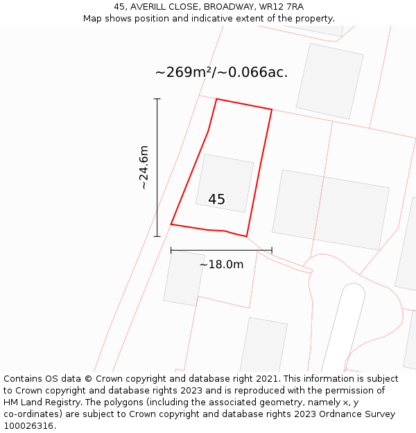 45, AVERILL CLOSE, BROADWAY, WR12 7RA: Plot and title map