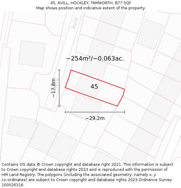 45, AVILL, HOCKLEY, TAMWORTH, B77 5QF: Plot and title map