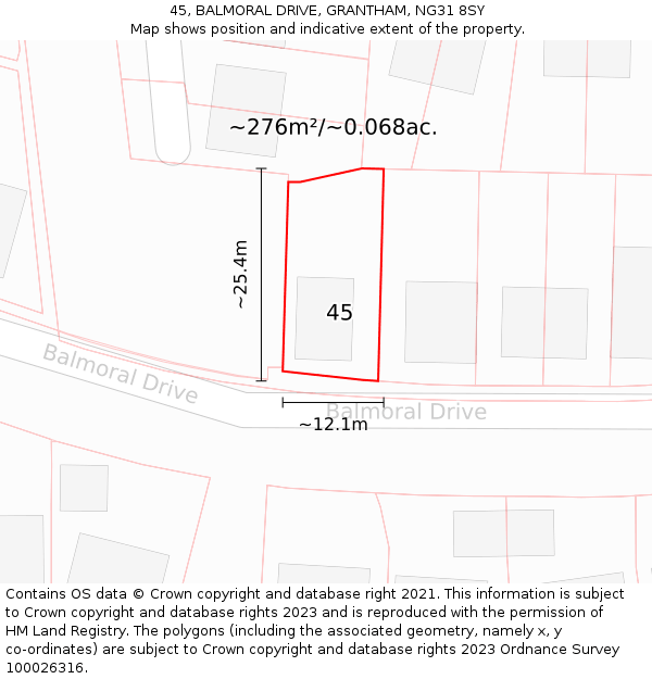 45, BALMORAL DRIVE, GRANTHAM, NG31 8SY: Plot and title map