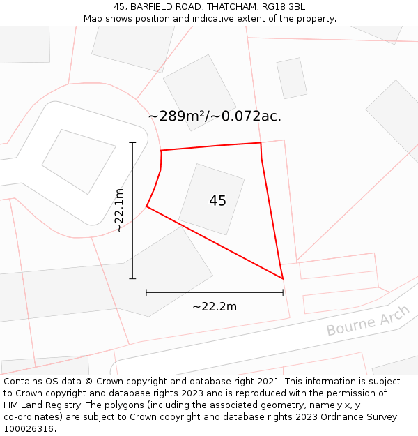 45, BARFIELD ROAD, THATCHAM, RG18 3BL: Plot and title map