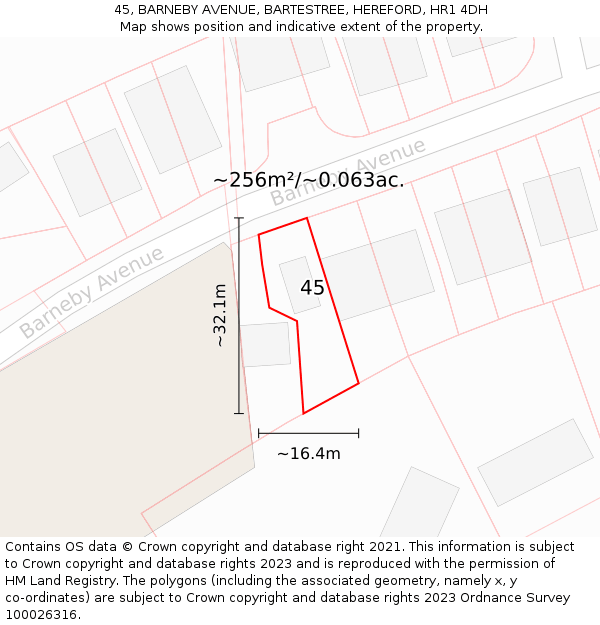 45, BARNEBY AVENUE, BARTESTREE, HEREFORD, HR1 4DH: Plot and title map