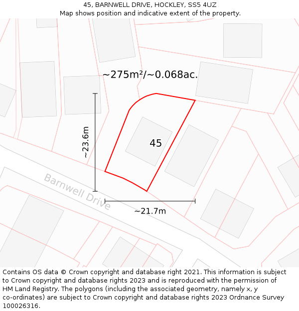 45, BARNWELL DRIVE, HOCKLEY, SS5 4UZ: Plot and title map