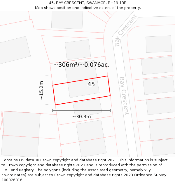 45, BAY CRESCENT, SWANAGE, BH19 1RB: Plot and title map