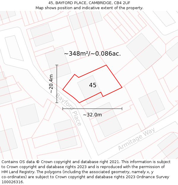 45, BAYFORD PLACE, CAMBRIDGE, CB4 2UF: Plot and title map