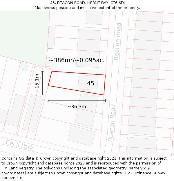 45, BEACON ROAD, HERNE BAY, CT6 6DJ: Plot and title map