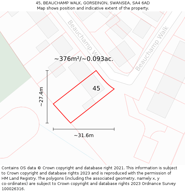 45, BEAUCHAMP WALK, GORSEINON, SWANSEA, SA4 6AD: Plot and title map