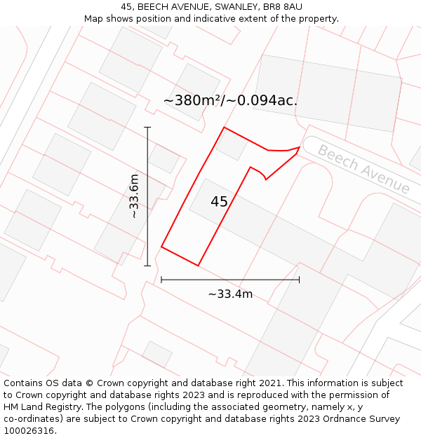 45, BEECH AVENUE, SWANLEY, BR8 8AU: Plot and title map