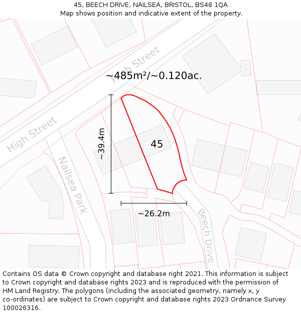 45, BEECH DRIVE, NAILSEA, BRISTOL, BS48 1QA: Plot and title map