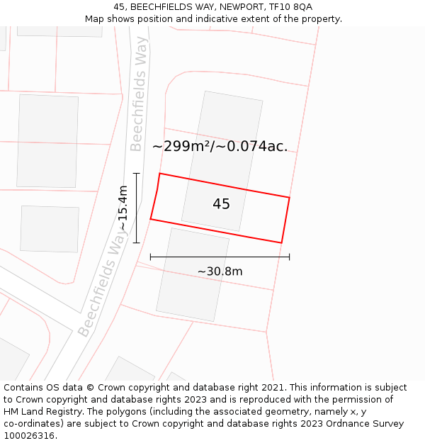 45, BEECHFIELDS WAY, NEWPORT, TF10 8QA: Plot and title map