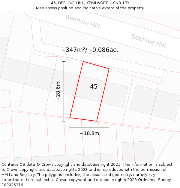45, BEEHIVE HILL, KENILWORTH, CV8 1BY: Plot and title map