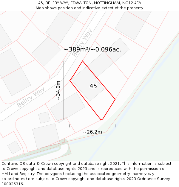 45, BELFRY WAY, EDWALTON, NOTTINGHAM, NG12 4FA: Plot and title map