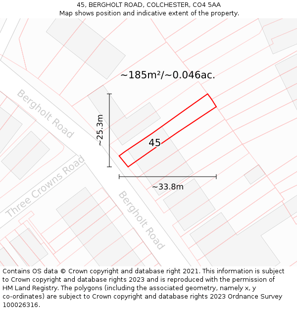 45, BERGHOLT ROAD, COLCHESTER, CO4 5AA: Plot and title map