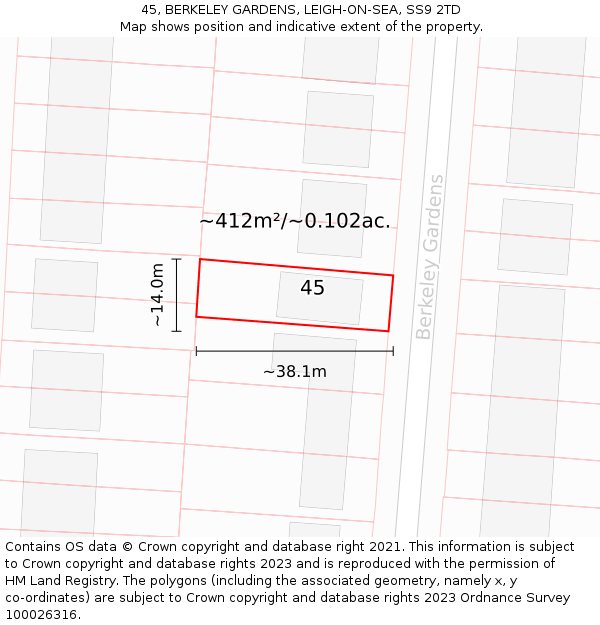 45, BERKELEY GARDENS, LEIGH-ON-SEA, SS9 2TD: Plot and title map