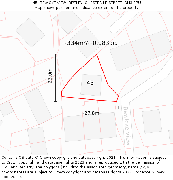 45, BEWICKE VIEW, BIRTLEY, CHESTER LE STREET, DH3 1RU: Plot and title map