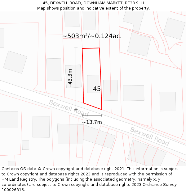 45, BEXWELL ROAD, DOWNHAM MARKET, PE38 9LH: Plot and title map