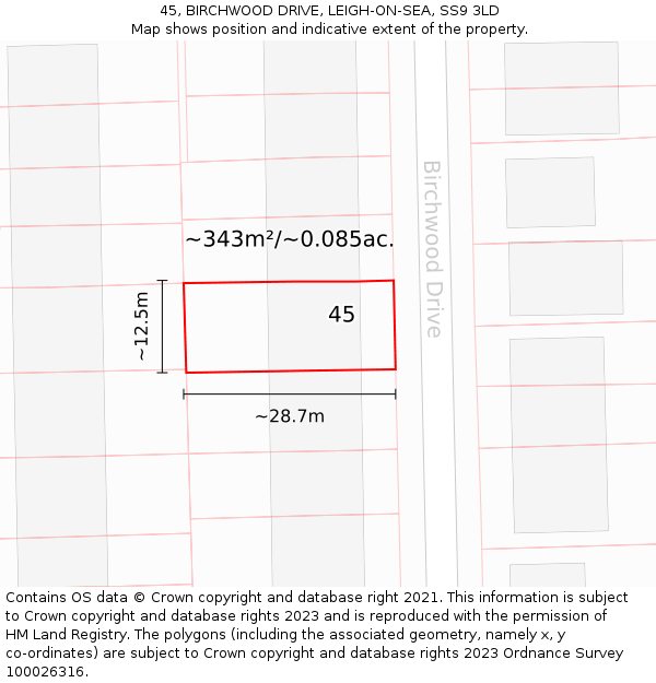 45, BIRCHWOOD DRIVE, LEIGH-ON-SEA, SS9 3LD: Plot and title map