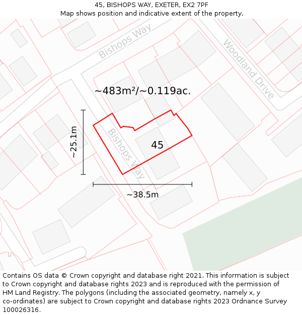 45, BISHOPS WAY, EXETER, EX2 7PF: Plot and title map