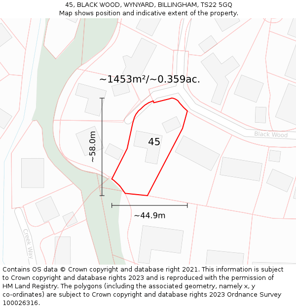 45, BLACK WOOD, WYNYARD, BILLINGHAM, TS22 5GQ: Plot and title map