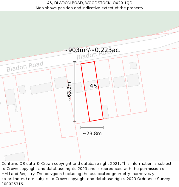 45, BLADON ROAD, WOODSTOCK, OX20 1QD: Plot and title map